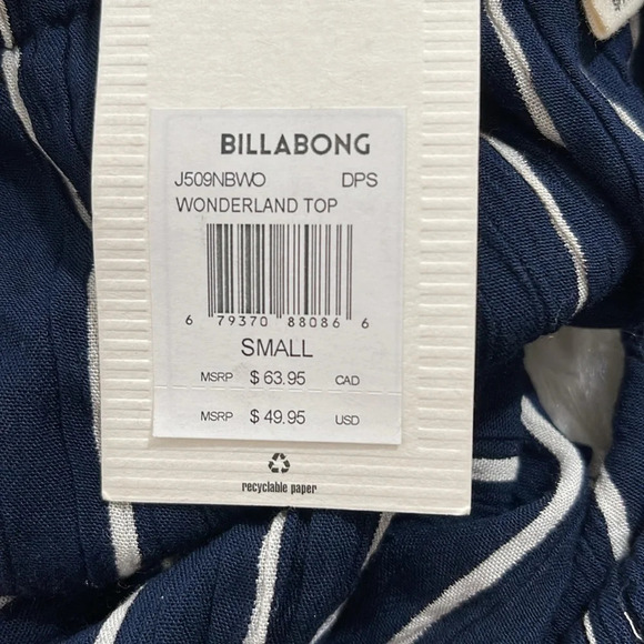 BILLABONG Wonderland Navy Blue & White Stripes Top With Ruffles Size Small NEW - Picture 6 of 8